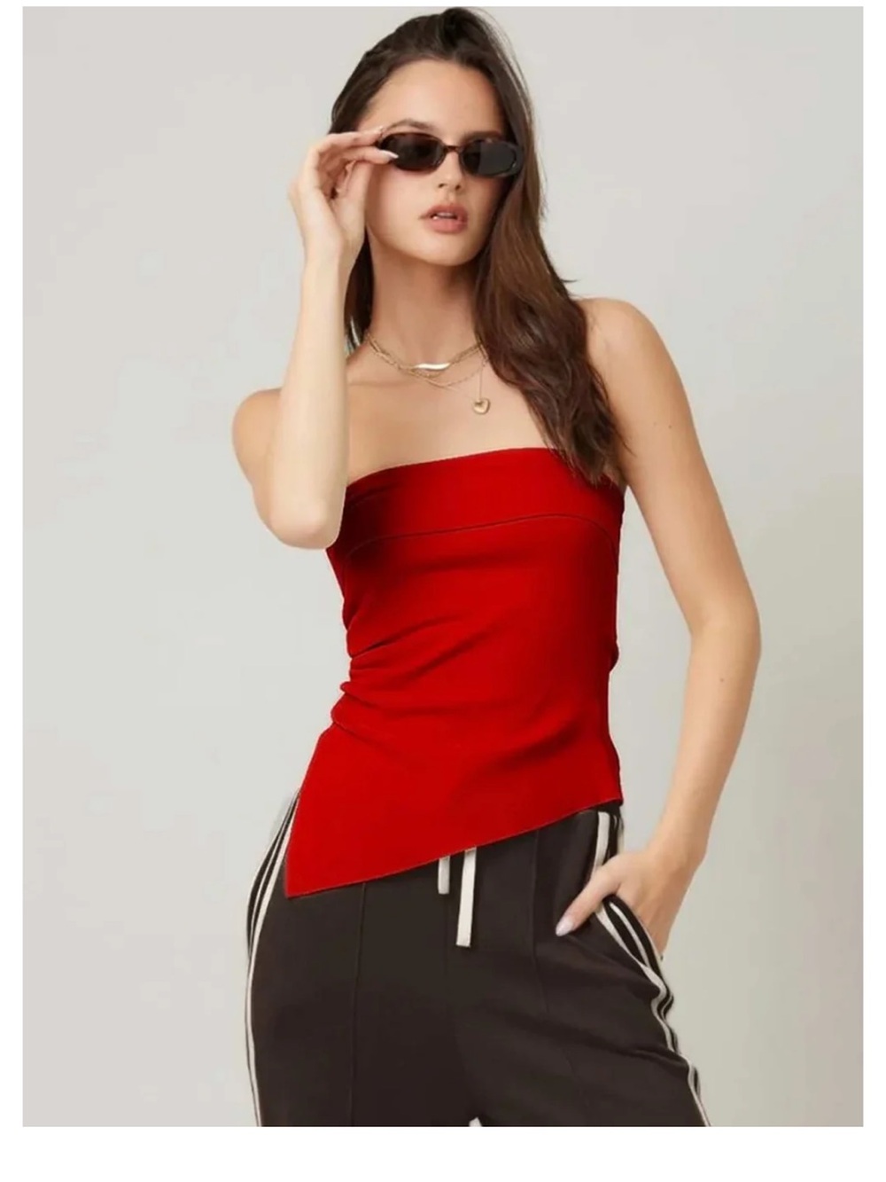 Strapless Ruched Side Top - red